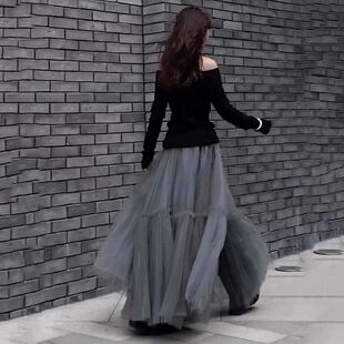 mesh Solid layer multi skirt女士纯色多层网纱百褶半身裙 color