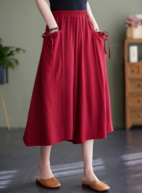 High waisted double pocket wide leg capris高腰口袋阔腿七分裤