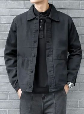 男士黑色修身翻领牛仔外套秋