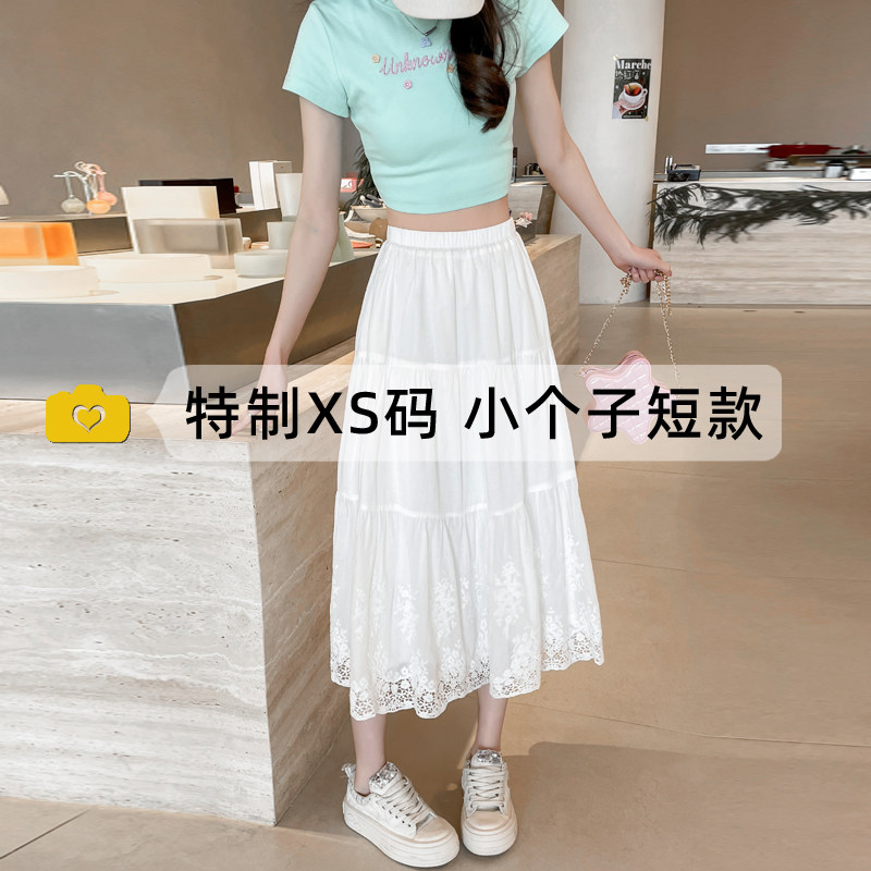 150小个子白色蕾丝半身裙女夏季2025新款高腰a字气质蓬蓬裙蛋糕裙