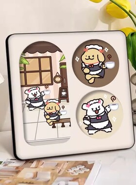 卡通线条小狗装饰画卧室床头壁画客厅桌面摆件画奶油风儿童房挂画