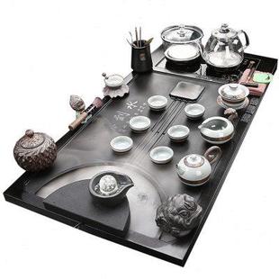 家用整块乌金石茶台简约全自动一体茶海 雾化流水茶盘功夫茶具套装