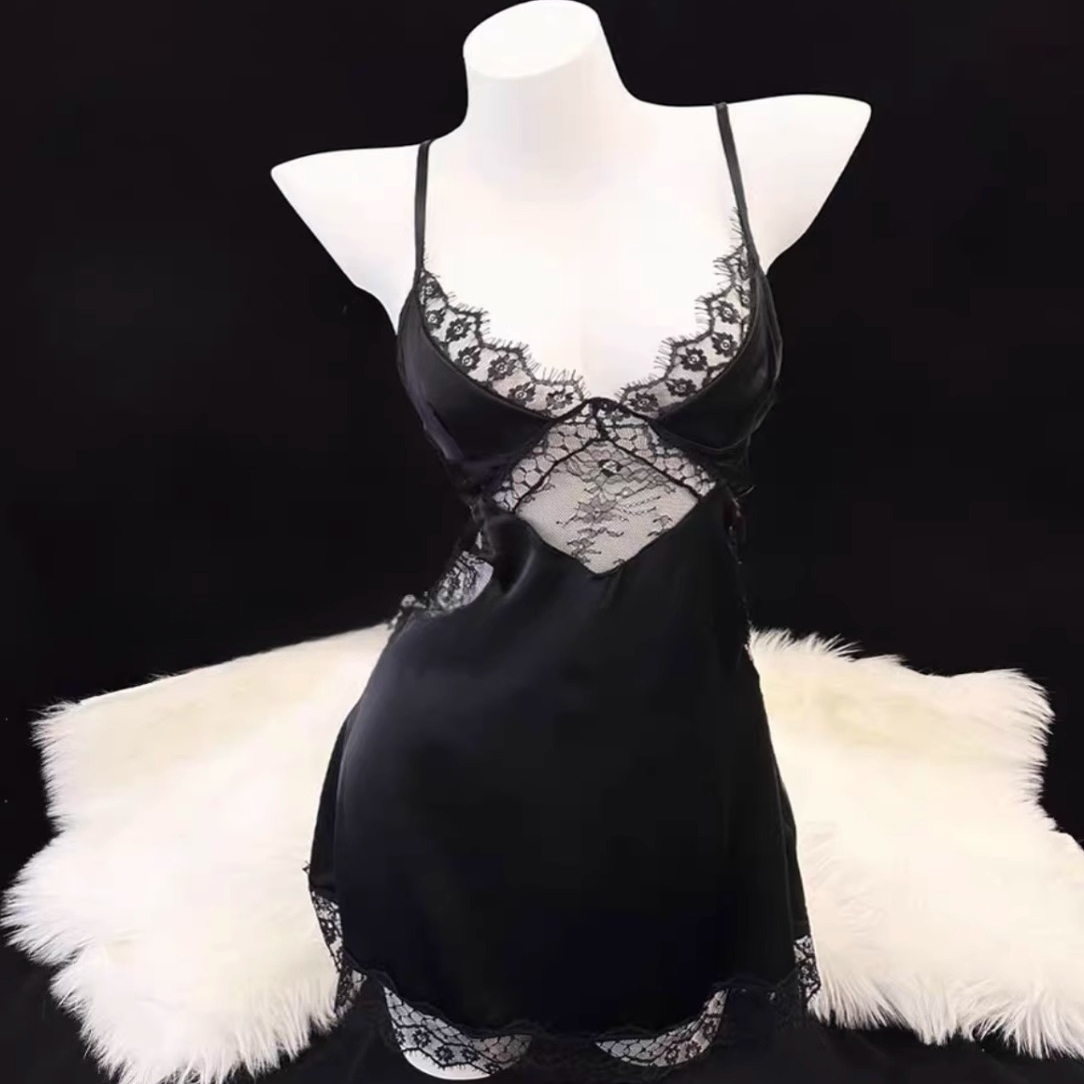 优雅小猫 纯欲风睡衣睡裙子女款睡衣吊带胸垫性感制服战袍氛围感