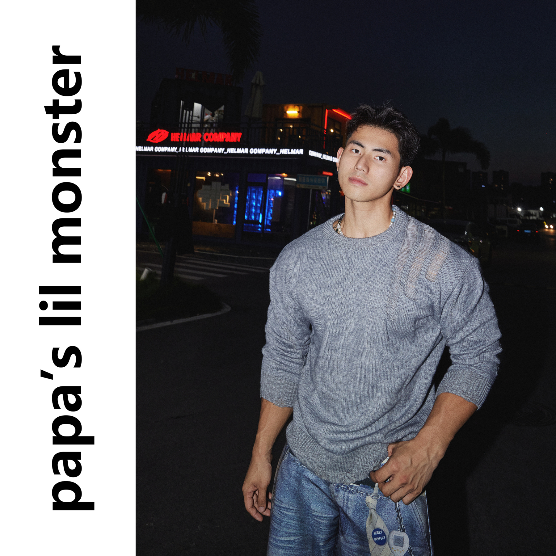 PAPASLILMONSTER【极简风】美式圆领毛衣长袖休闲针织衫简约上衣