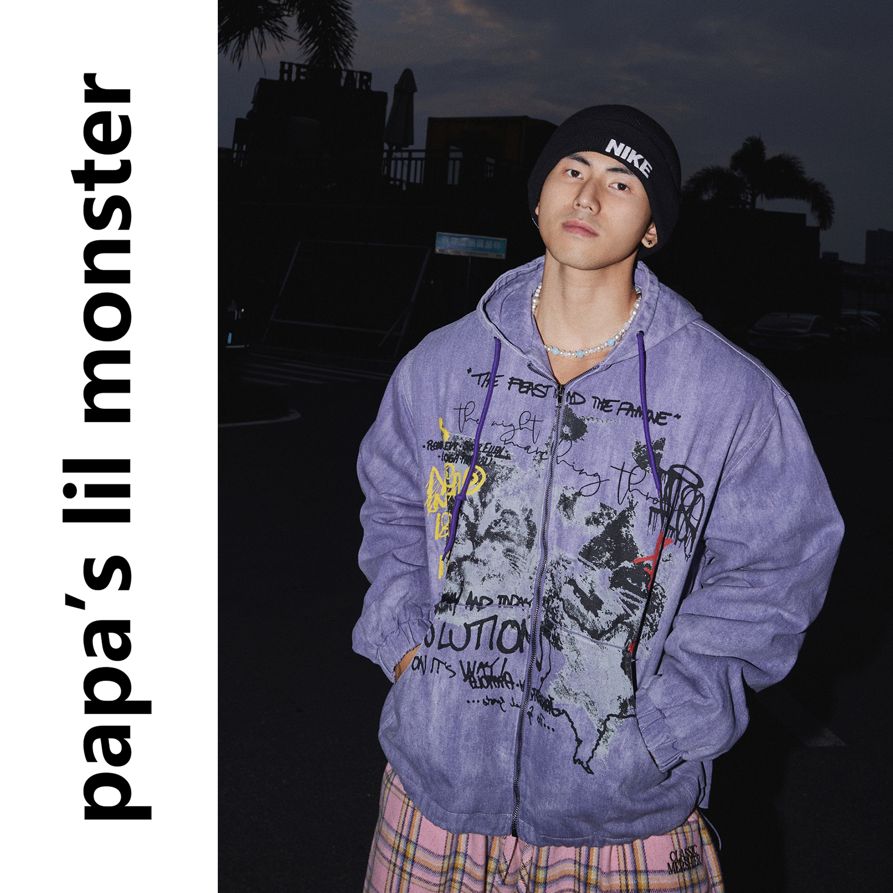 PAPASLILMONSTER【街头涂鸦】美式复古连帽卫衣印花宽松外套男