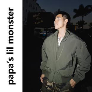 PAPASLILMONSTER美式复古飞行员夹克男短款潮牌立领棒球服外套男