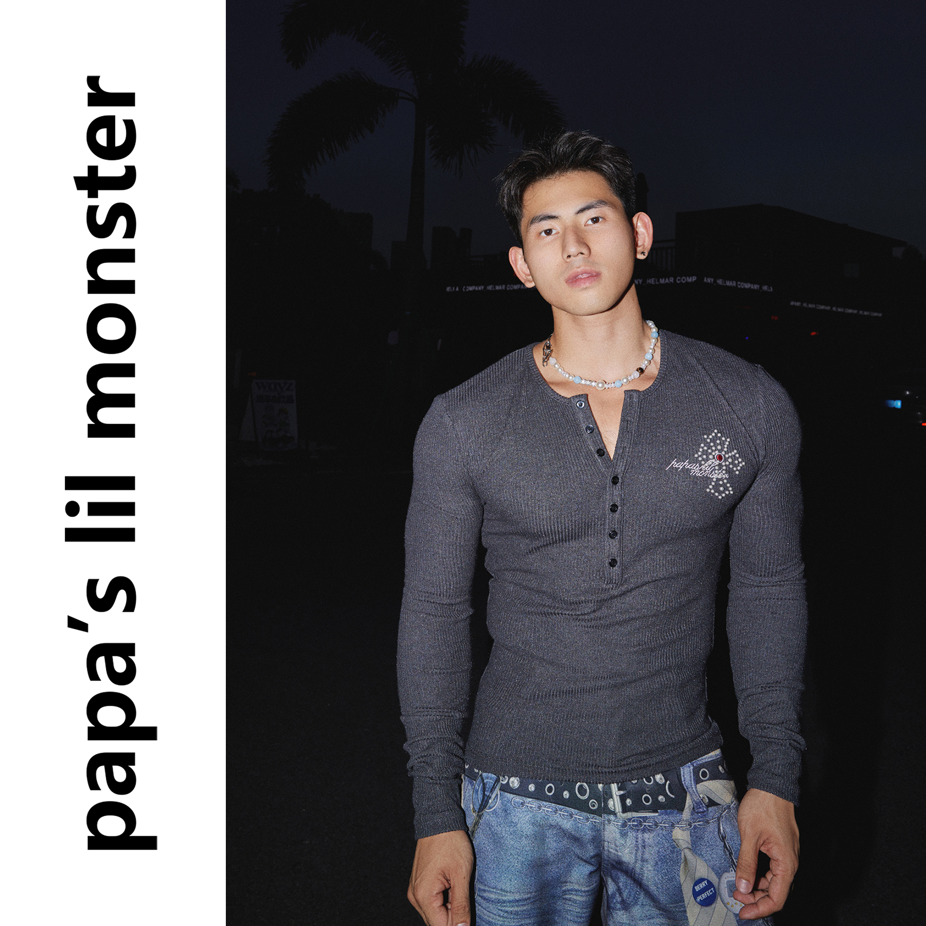 PAPASLILMONSTER【原创】美式亨利领长袖针织衫纽扣修身上衣男