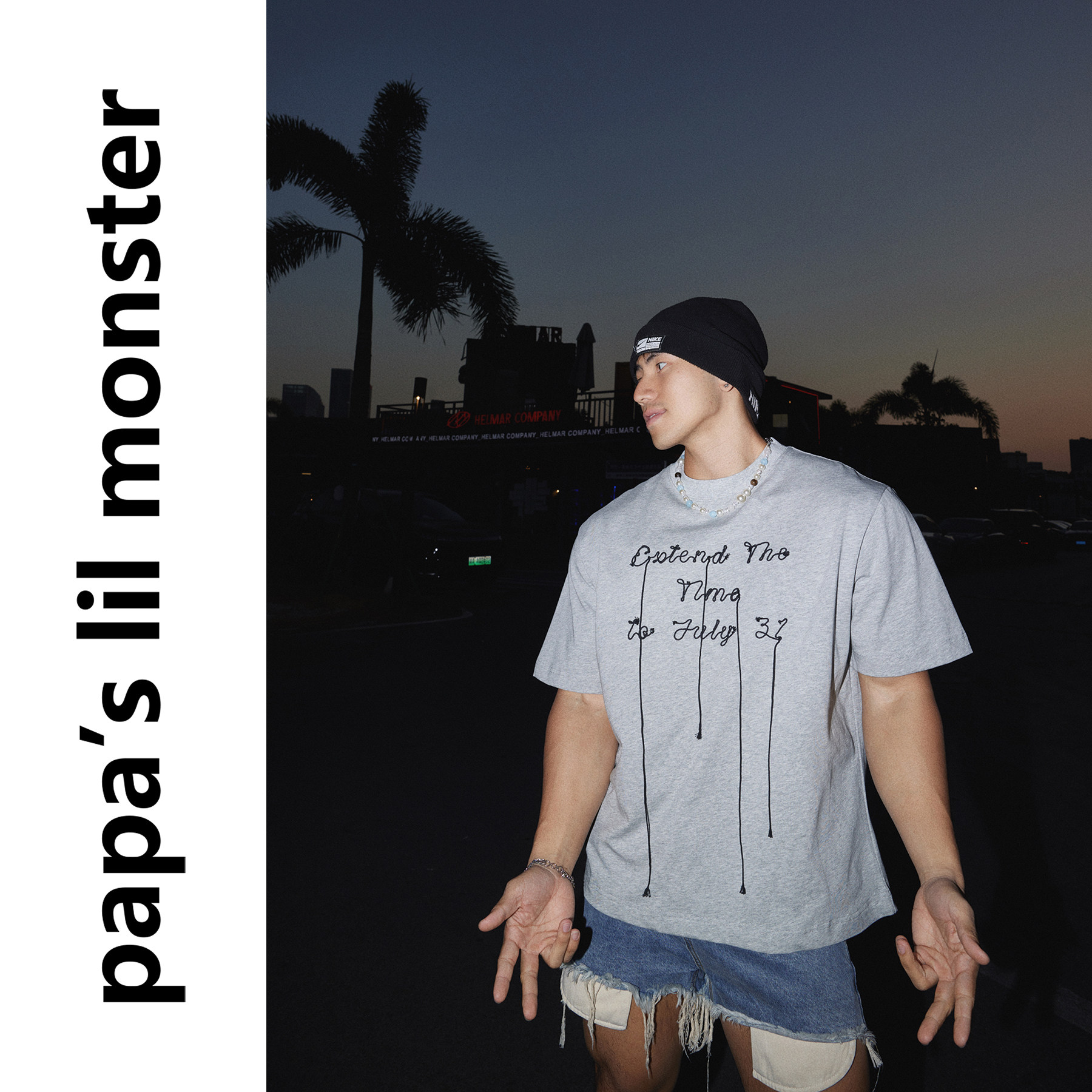 PAPASLILMONSTER 美式休闲高街手工刺绣 字母线条流苏设计短袖T恤