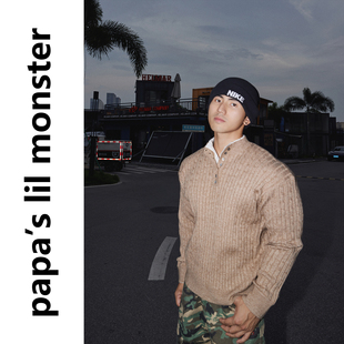 PAPASLILMONSTER【新贵风尚】美式英伦风针织开衫拉链立领毛衣