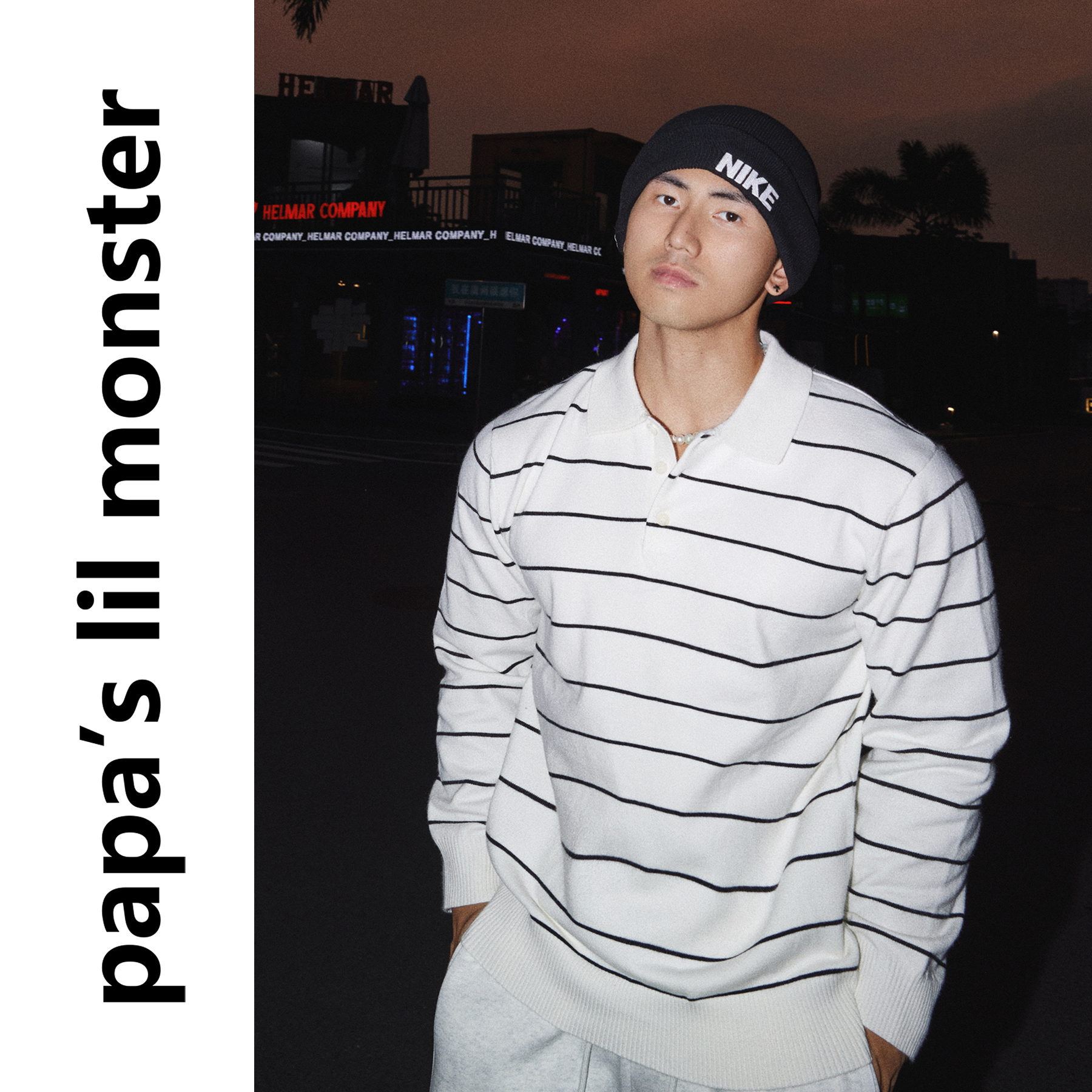 Papaslilmonster【简界暗纹】美式POLO领条纹软糯长袖针织衫男