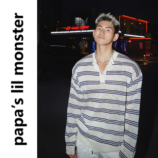 PAPASLILMONSTER【原创】慵懒肌理 夏日薄款宽松度假条纹长袖T恤