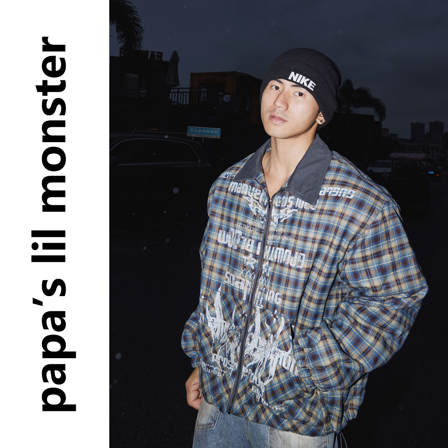 PAPASLILMONSTER【街头格调】美式复古格纹字母印花夹克宽松外套