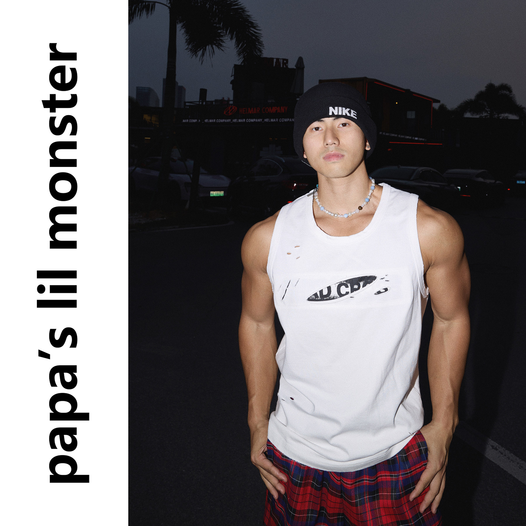 PAPASLILMONSTER 【白色序章】美式手工破洞做旧字母无袖背心T恤