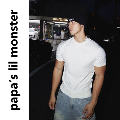 Papaslilmonster【基础搭配】美式简约纯色圆领修身短袖T恤男