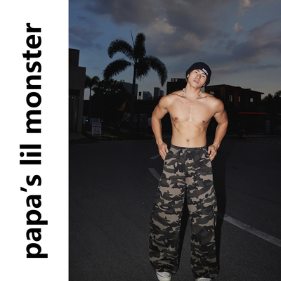 PAPASLILMONSTER【丛林出击】字母刺绣阔腿弯刀松紧腰休闲长裤男