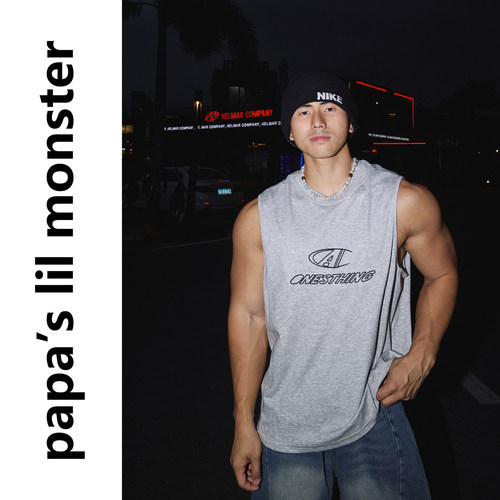 PAPASLILMONSTER 【素灰天成】美式微阔版型简约字母基础坎肩背心
