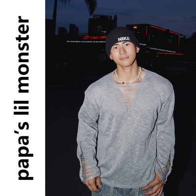 Papaslilmonster美式极简风破坏设计秋冬新款针织衫长袖V领T恤