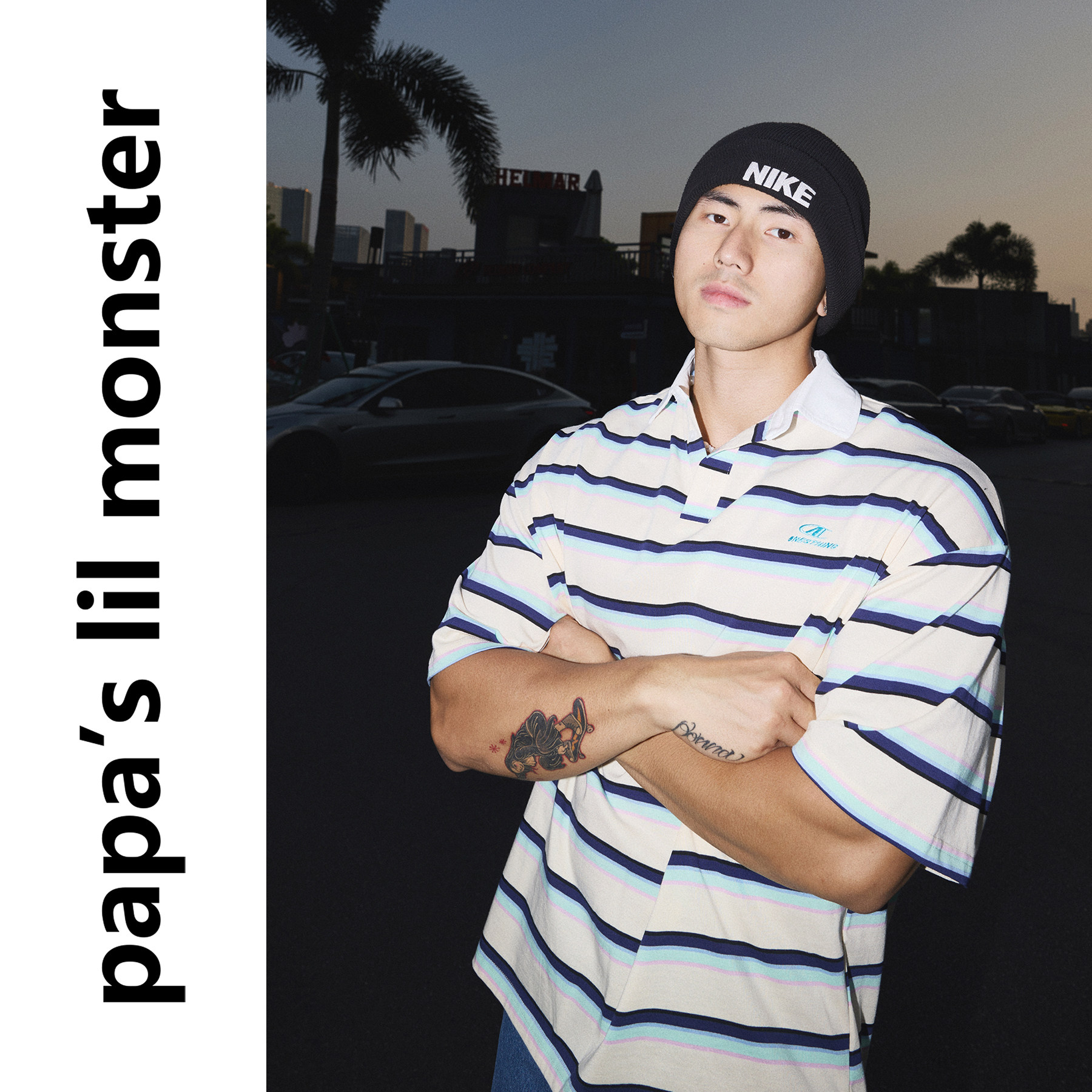 PAPASLILMONSTER  【撞色翻领】美式复古校园感条纹短袖Polo衫男