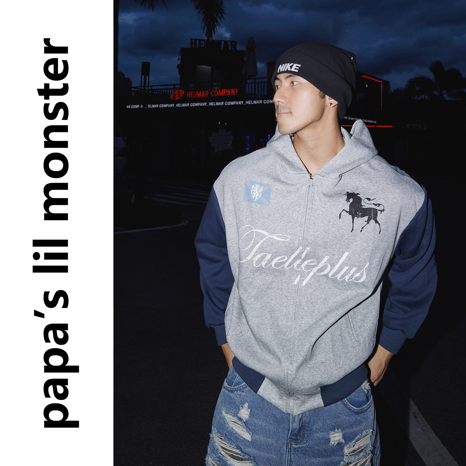 PAPASLILMONSTER【拉夫系】美式撞色设计拉链带帽卫衣运动外套