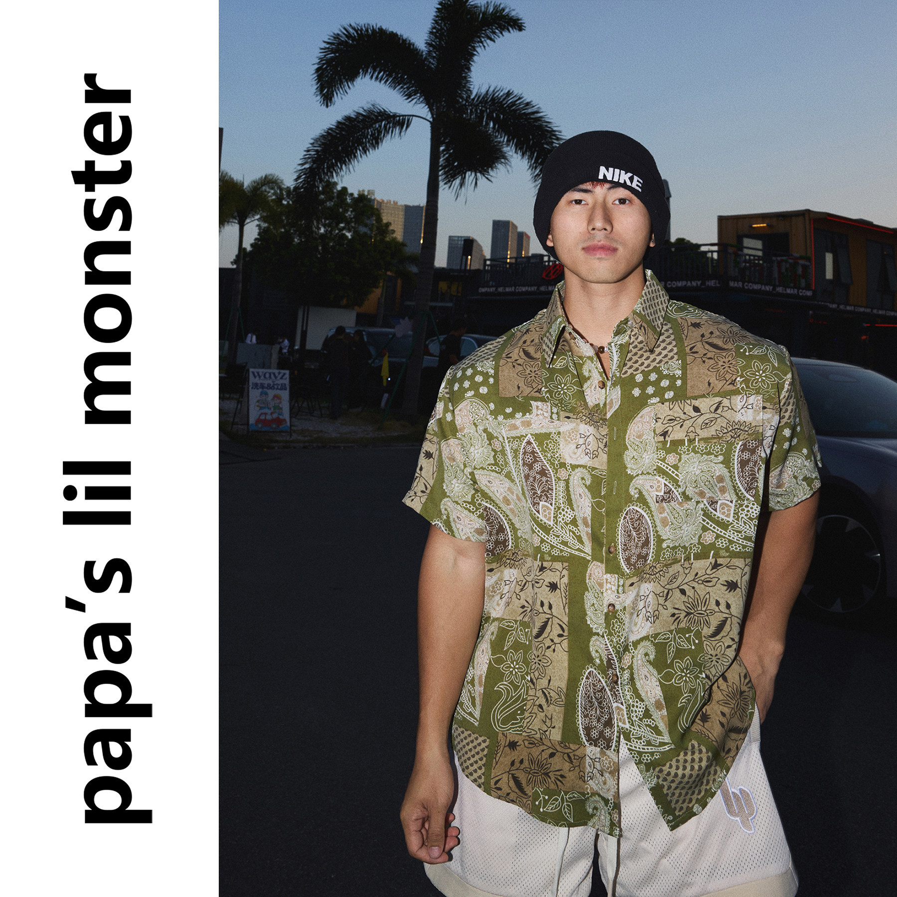 PAPASLILMONSTER【艺术城区】美式复古植物花卉印花短袖衬衫男