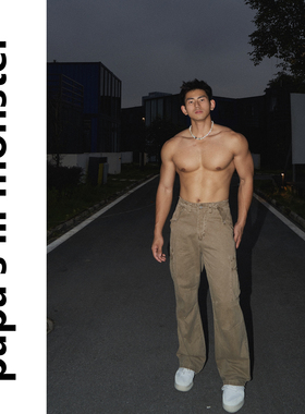 lil monster夏季复古磨毛做旧破坏毛边美式牛仔裤男街头感氛围