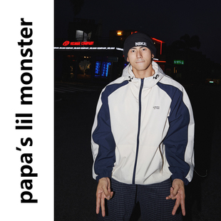 PAPASLILMONSTER【机能防风】美式撞色拼接连帽外套街头运动上衣