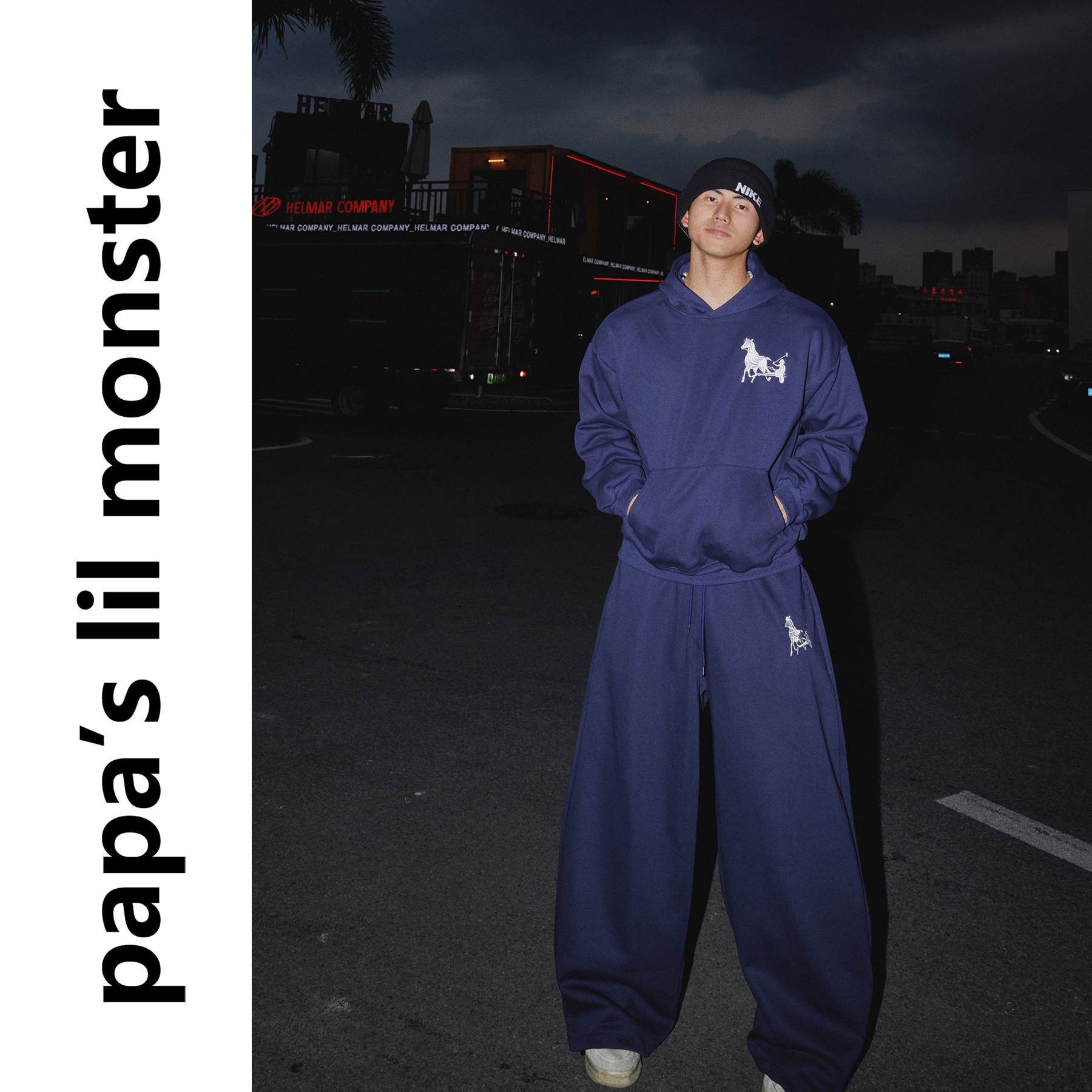 Papaslilmonster【马儿刺绣】美式高级感连帽卫衣休闲长裤套装男