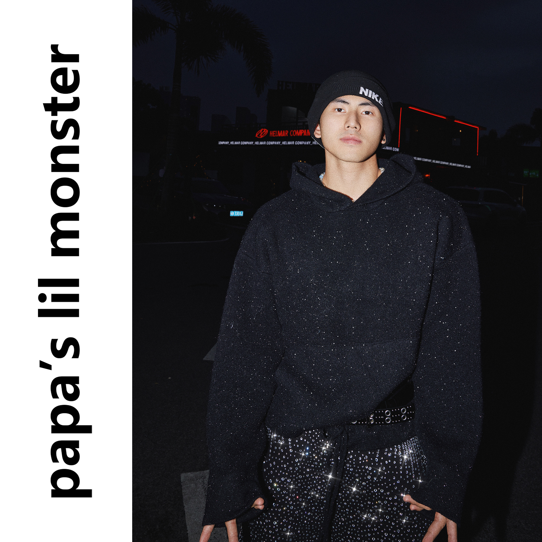 PAPASLILMONSTER【原创】美式宽松休闲连帽毛衣男银丝闪光卫衣