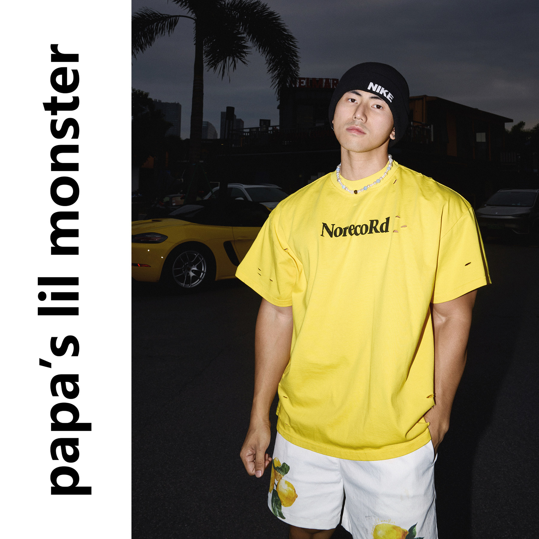 PAPASLILMONSTER  美式休闲百搭破洞设计重磅纯棉宽松T恤上衣男