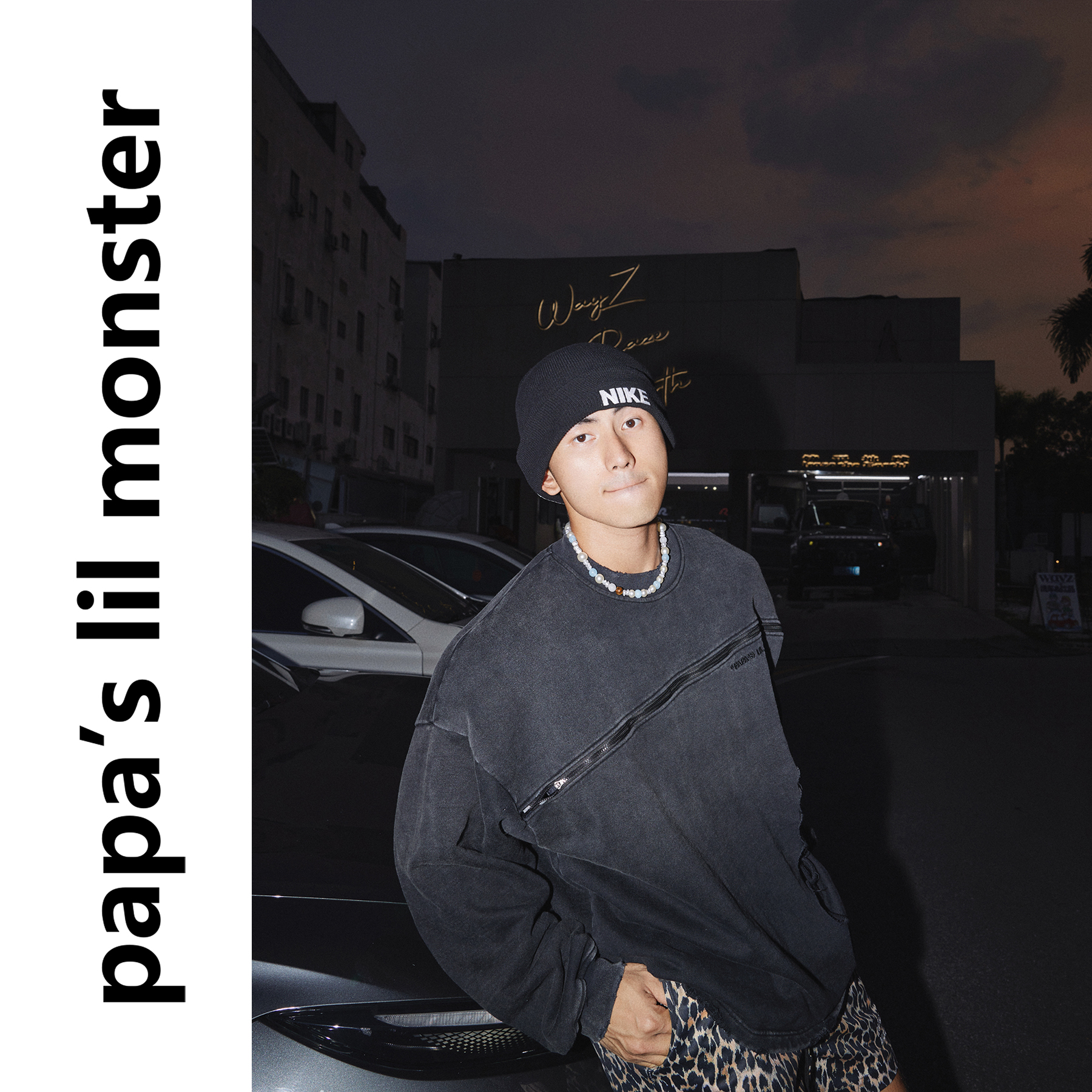 PAPASLILMONSTER【原创】美式水洗重磅破洞拉链设计感长袖卫衣男