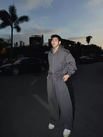 Papaslilmonster Casual Double Zipper Hooded Short Sweatshirt Jacket, Large Loose Wide-Leg Sweatpants