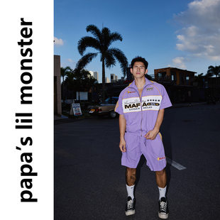 PAPASLILMONSTER【香芋紫驰】美式复古风撞色赛车风短袖外套套装