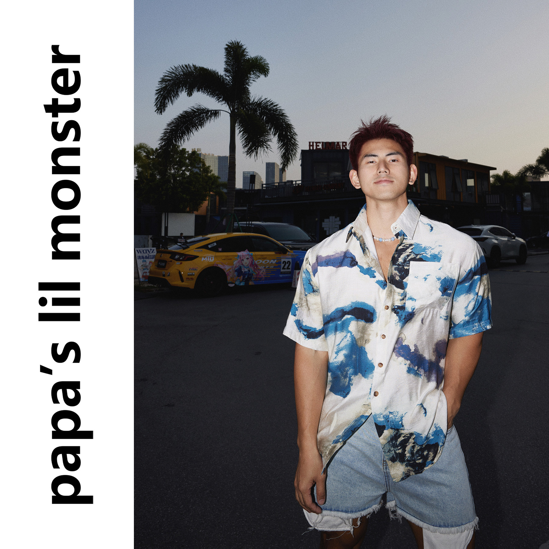 PAPASLILMONSTER【水墨拓潮】美式印花短袖衬衫男宽松休闲衬衣