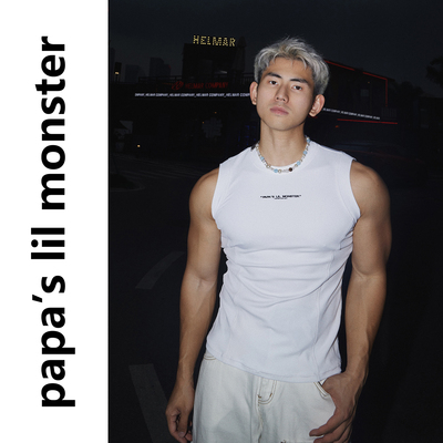 PAPASLILMONSTER【原创】美式休闲运动修身背心男百搭无袖上衣潮