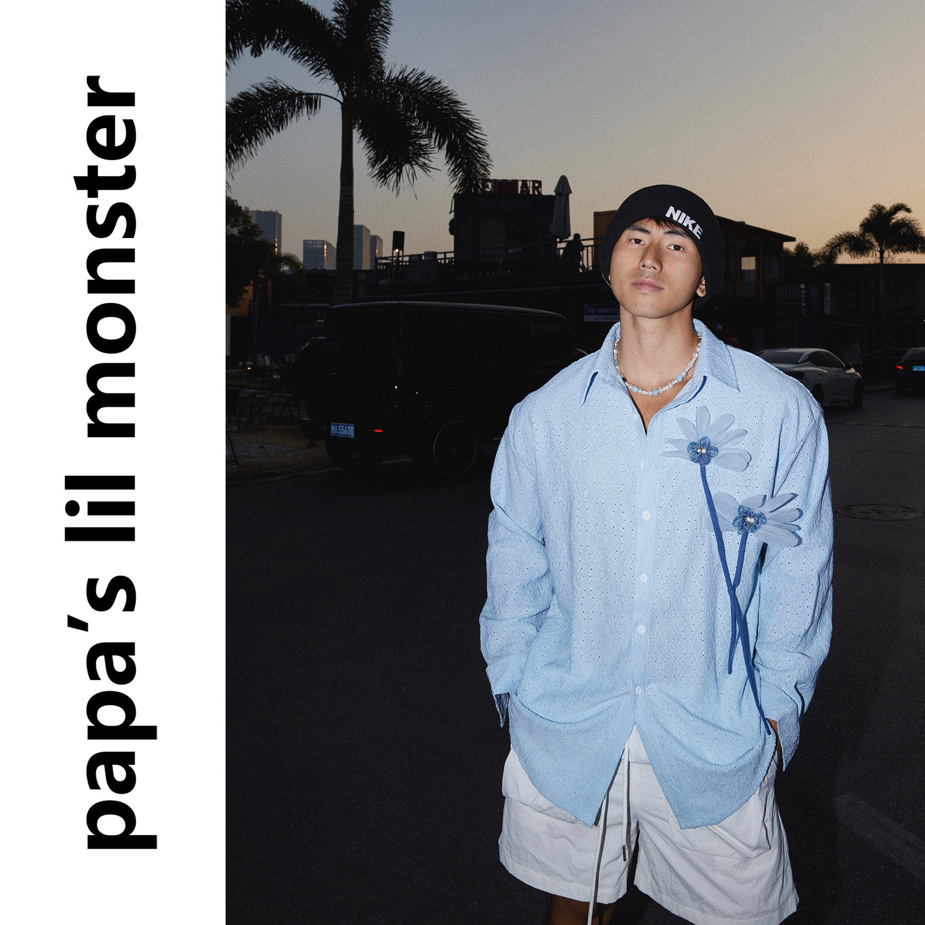PAPASLILMONSTER【立体花语】美式度假立体花朵宽松翻领长袖衬衫