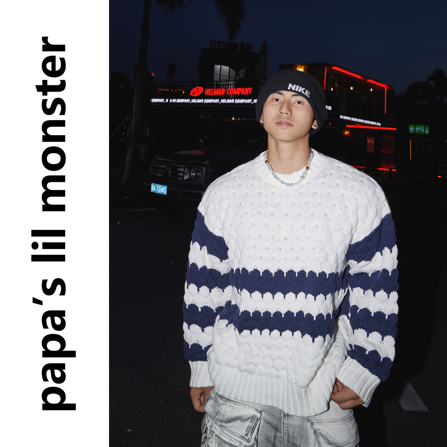 PAPASLILMONSTER【极简独白】秋冬套头圆领毛衣 横纹立体挑孔设计