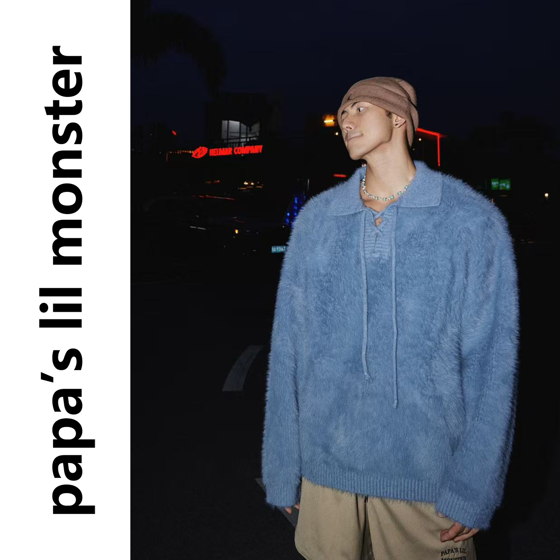 PAPASLILMONSTER【原创】美式复古休闲绑带毛衣简约慵懒针织衫