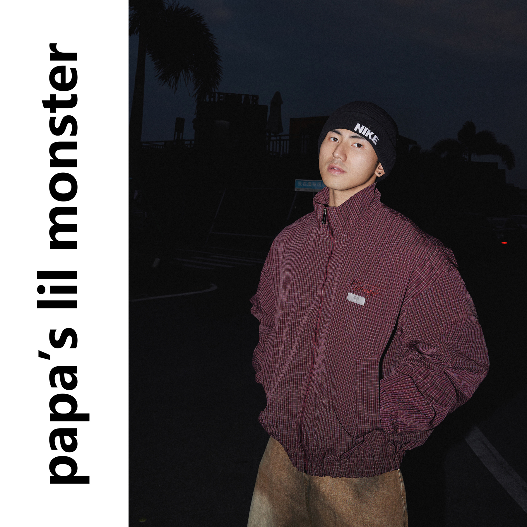 PAPASLILMONSTER【街头格纹】美式立领格纹夹克外套休闲拉链开衫