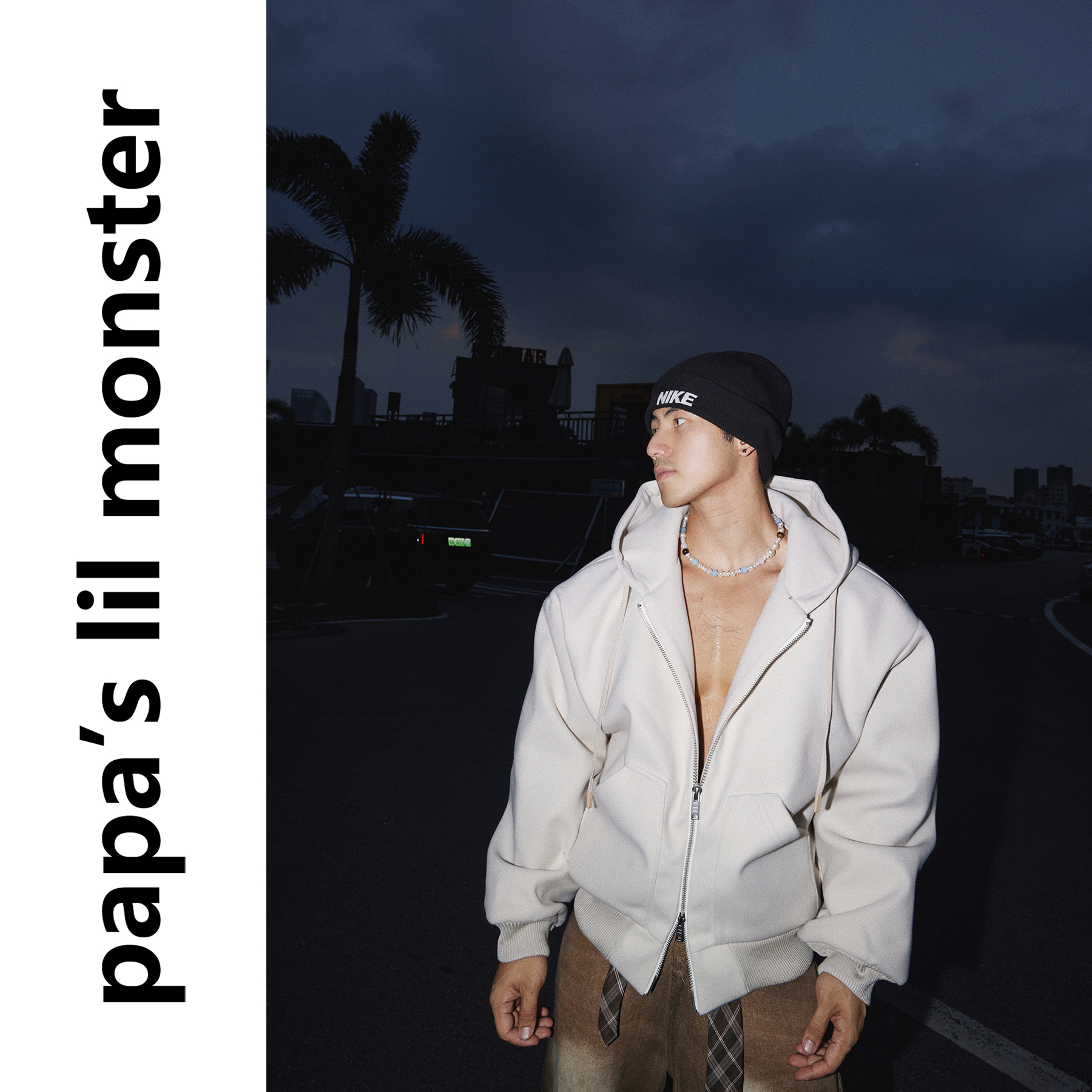 PAPASLILMONSTER【高奢廓形】秋冬纯色重磅毛呢连帽卫衣外套男