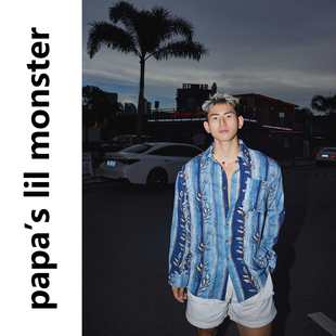 Papaslilmonster 【牛仔田园诗人】3D花卉凉感海岛度假风长袖衬衫