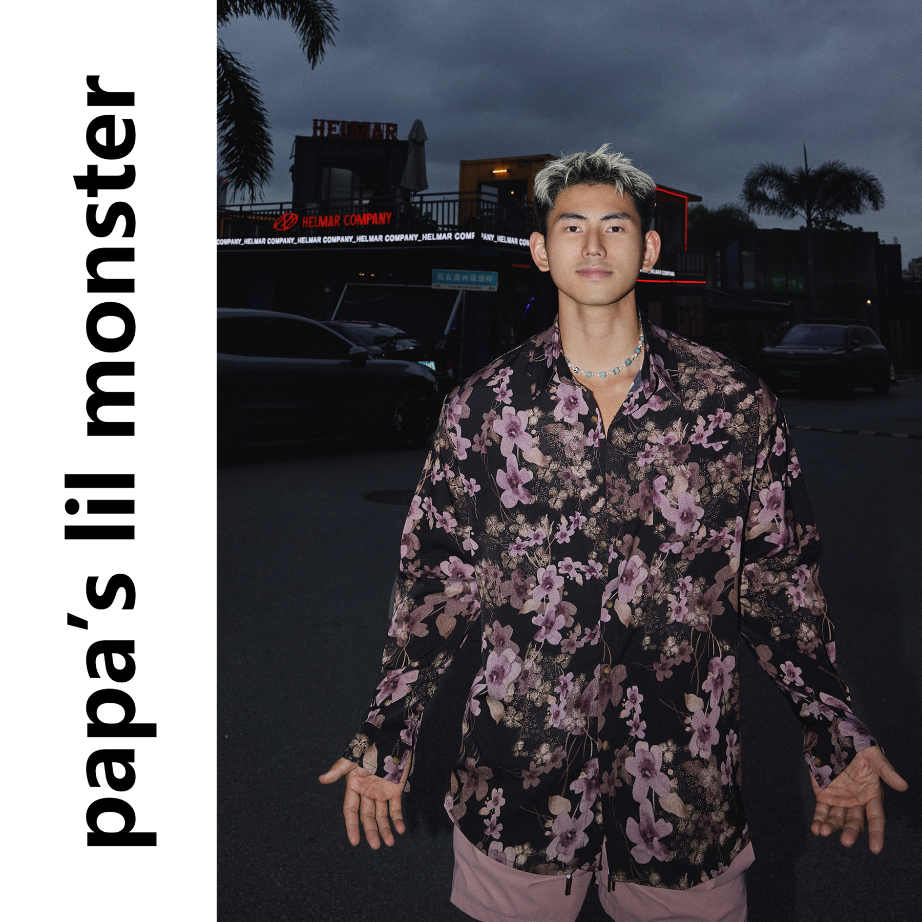 Papaslilmonster【紫韵花间】夏日凉感沙滩度假花卉长袖衬衫男