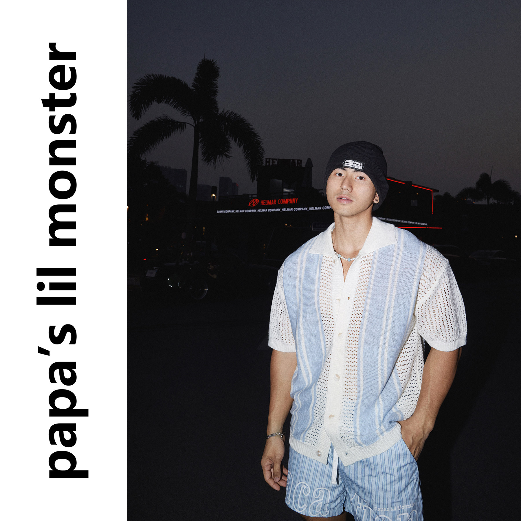 PAPASLILMONSTER【原创】美式复古度假风短袖条纹针织衫休闲衬衫