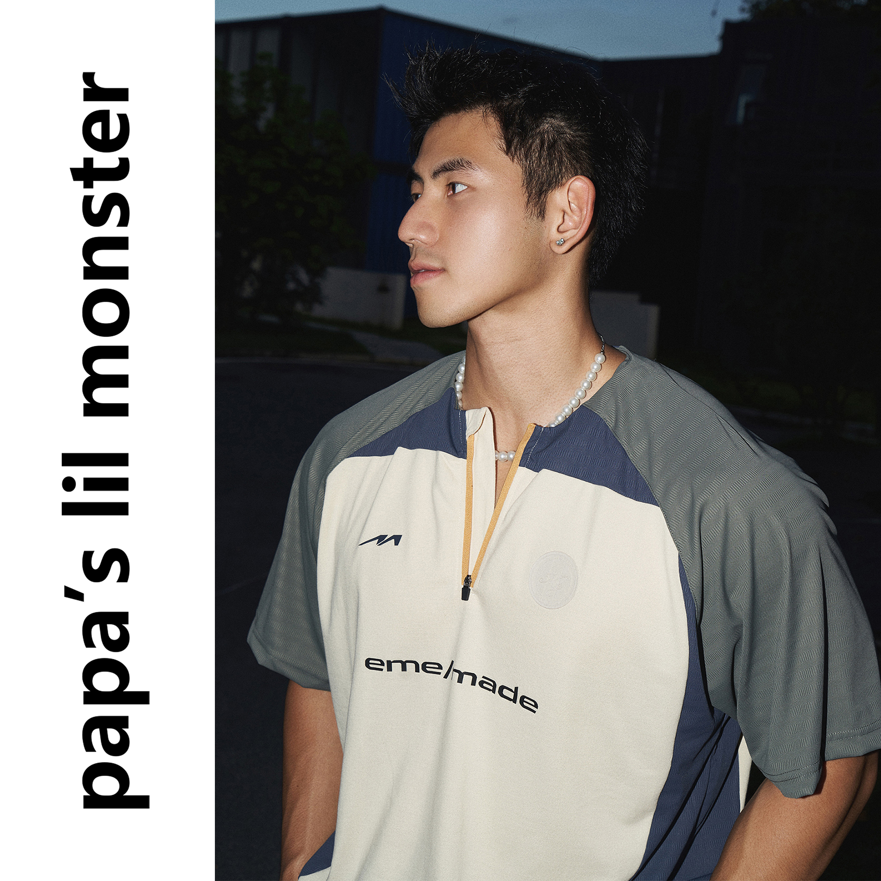 PAPASLILMONSTER夏日复古街头风T恤男 小众拼接设计宽松短袖女