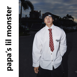 PAPASLILMONSTER【校园少年】美式学院风刺绣衬衫宽松长袖衬衣