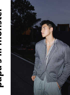 PAPASLILMONSTER秋冬撞色拼接old money时髦假两件毛衣开领针织衫