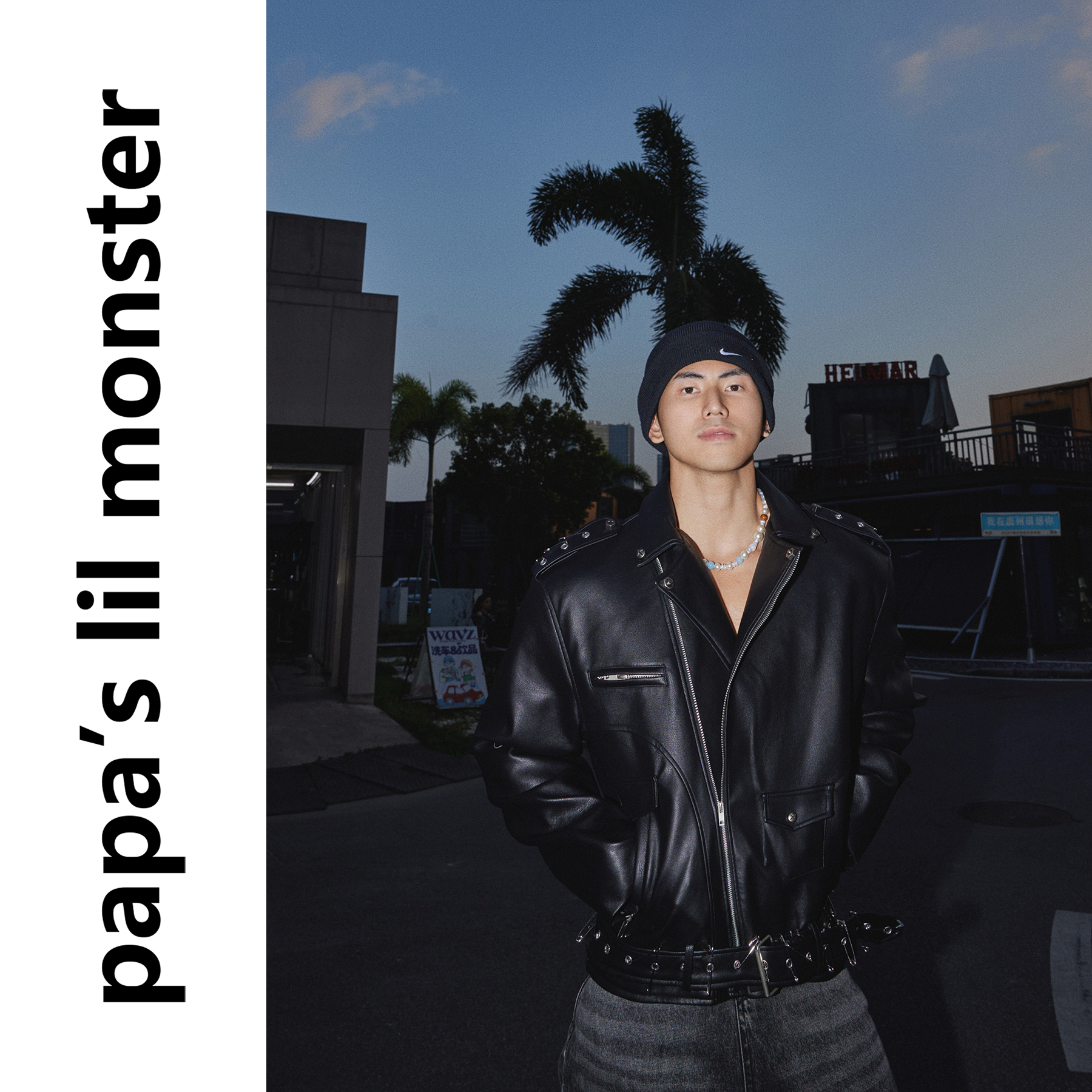 PAPASLILMONSTER【黑面骑士】秋冬针扣设计装饰夹克皮衣外套男