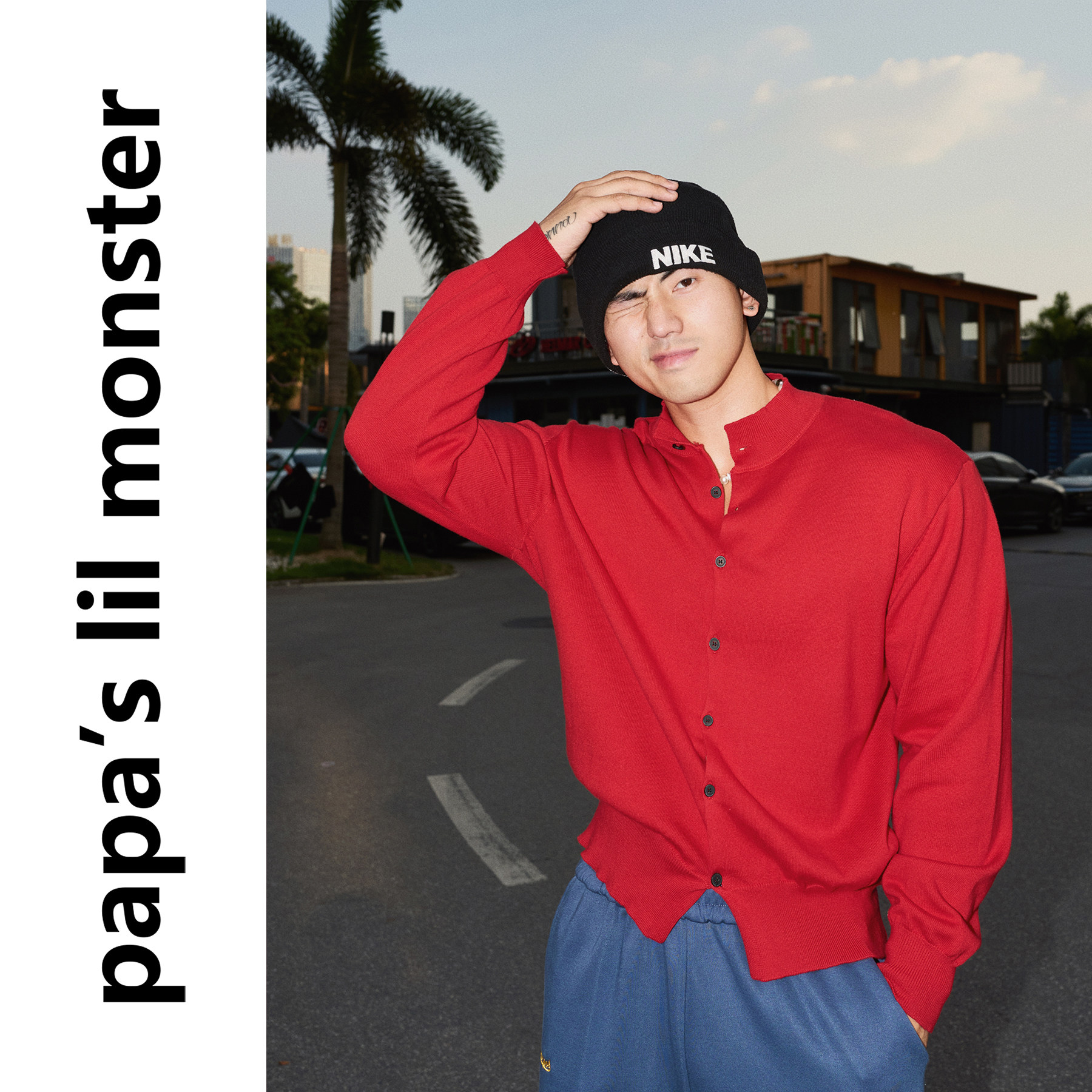 PAPASLILMONSTER 素净高级 美式秋季百搭立领短款针织开衫毛衣男
