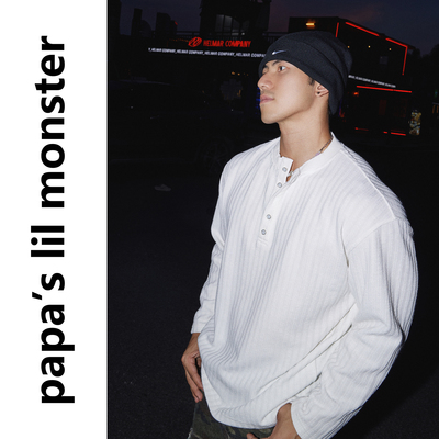 Papaslilmonster【黑白基础公式】老钱亨利领长袖休闲肌理感T恤男