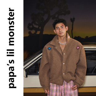 冬季 美式 花卉摇粒绒宽松毛呢夹克外套男 原创 PAPASLILMONSTER
