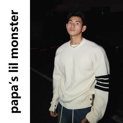 PAPASLILMONSTER美式设计感CleanFit 英伦风轻奢针织外套重磅毛衣